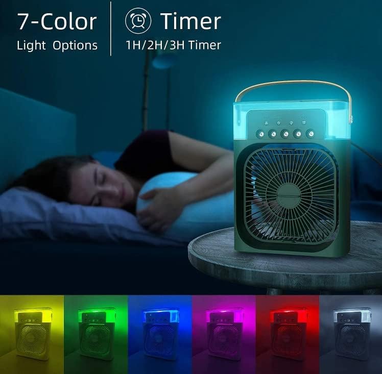 USB Personal Cooler, Mini Humidifier Fan with 7 Colors LED Light