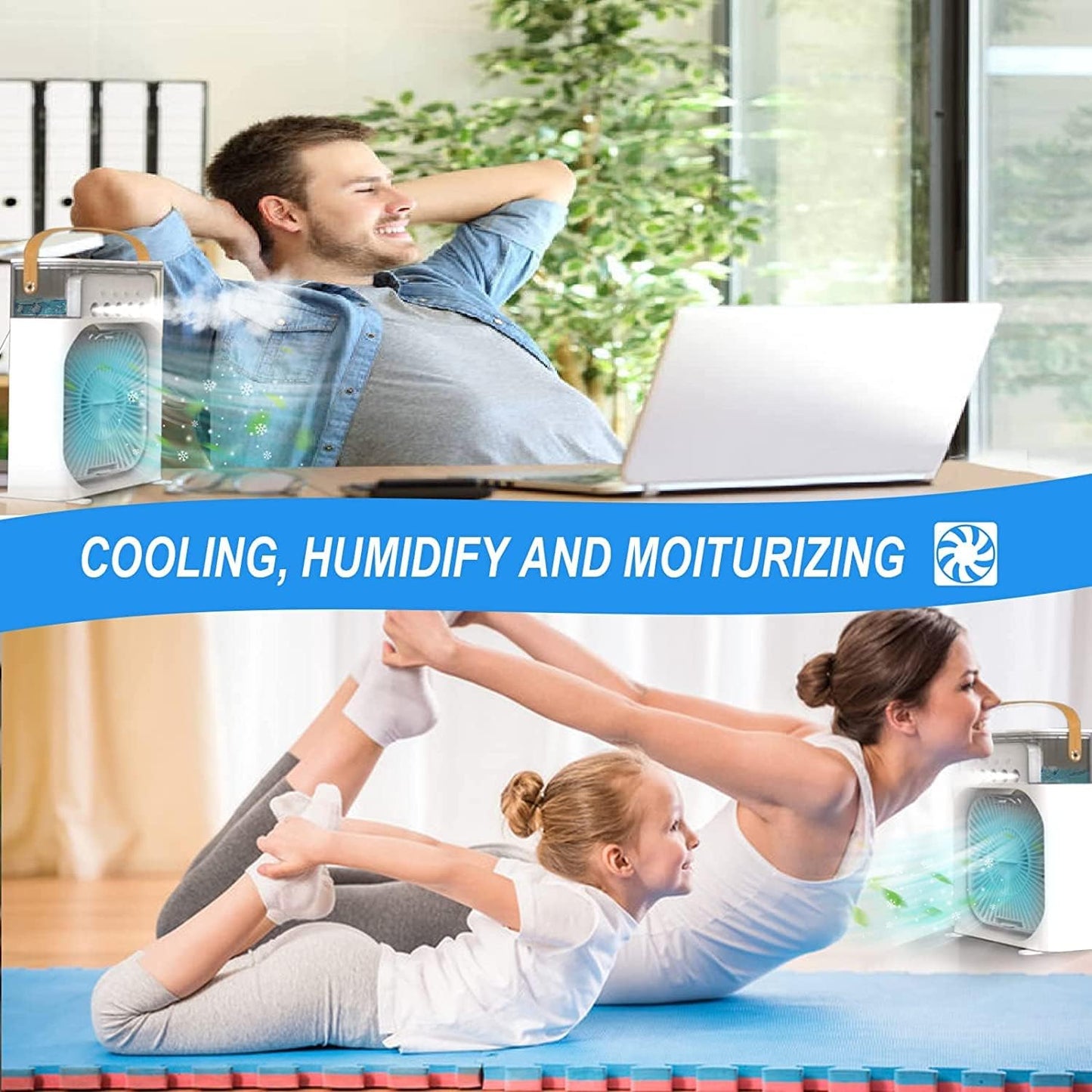 USB Personal Cooler, Mini Humidifier Fan with 7 Colors LED Light