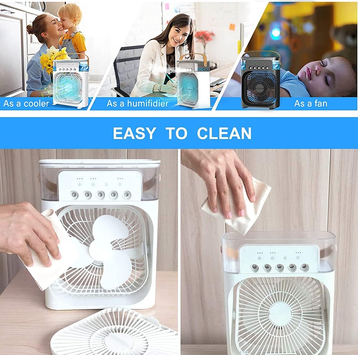 USB Personal Cooler, Mini Humidifier Fan with 7 Colors LED Light