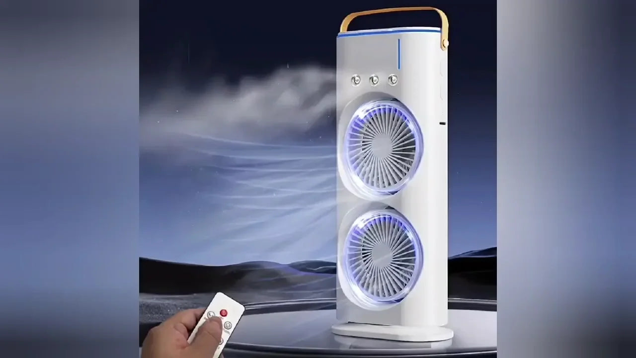 Portable Mini Double Fan Air Cooler With Mist Humidifier And Led Lighting,